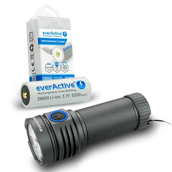 SET everActive LED flashlight FL-3300R Luminator + everActive 26650 3.7V Li-ion 5200mAh micro USB battery